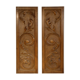 Paire de panneaux en bois sculpté 59 x 20 cm