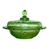 Green glass butter dish