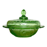 Green glass butter dish
