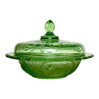 Green glass butter dish