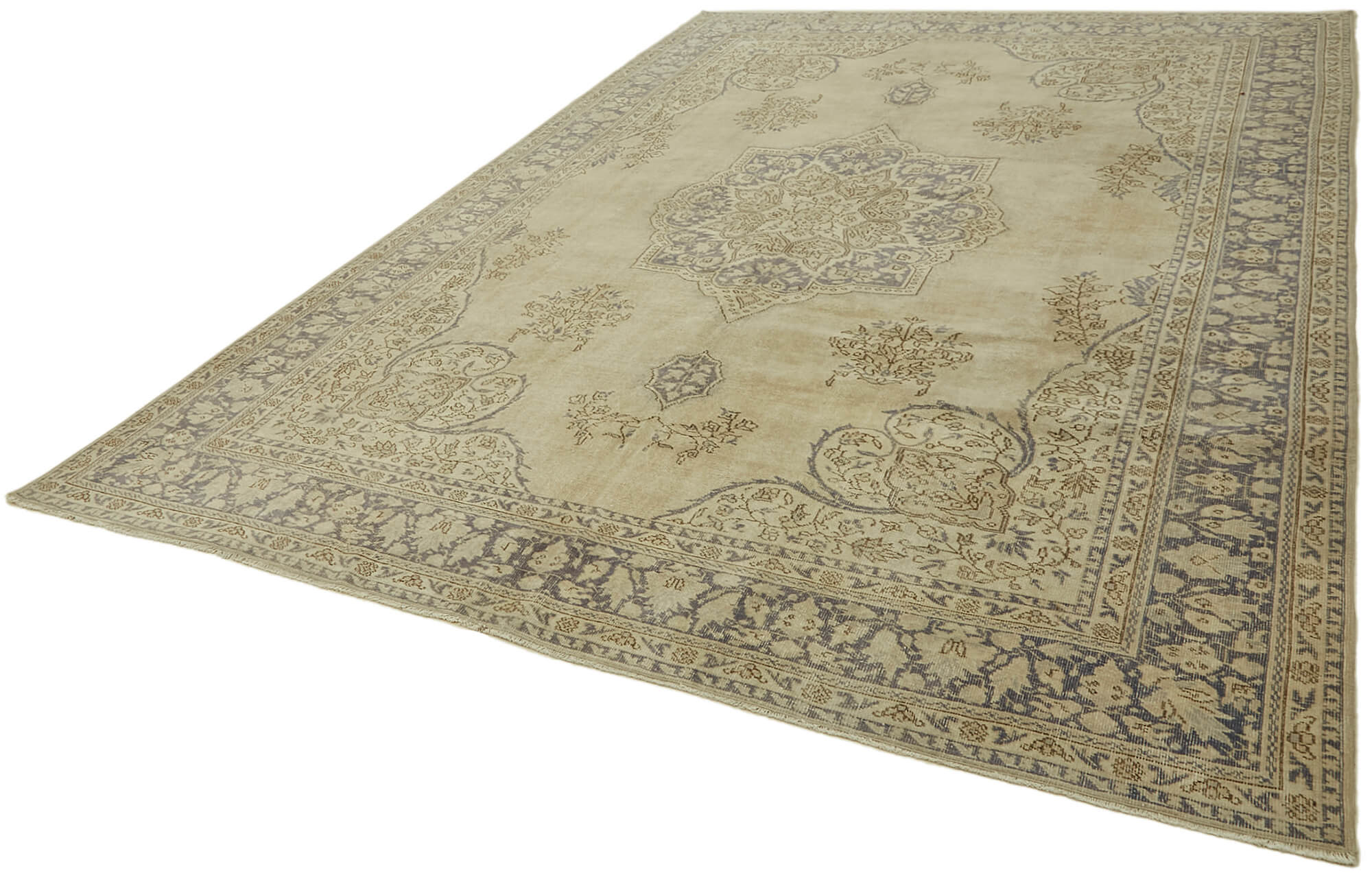 Hand-knotted persian vintage 1970s 250 cm x 364 cm beige wool carpet