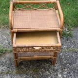 Shelf, side table, bedside table in vintage bamboo and rattan