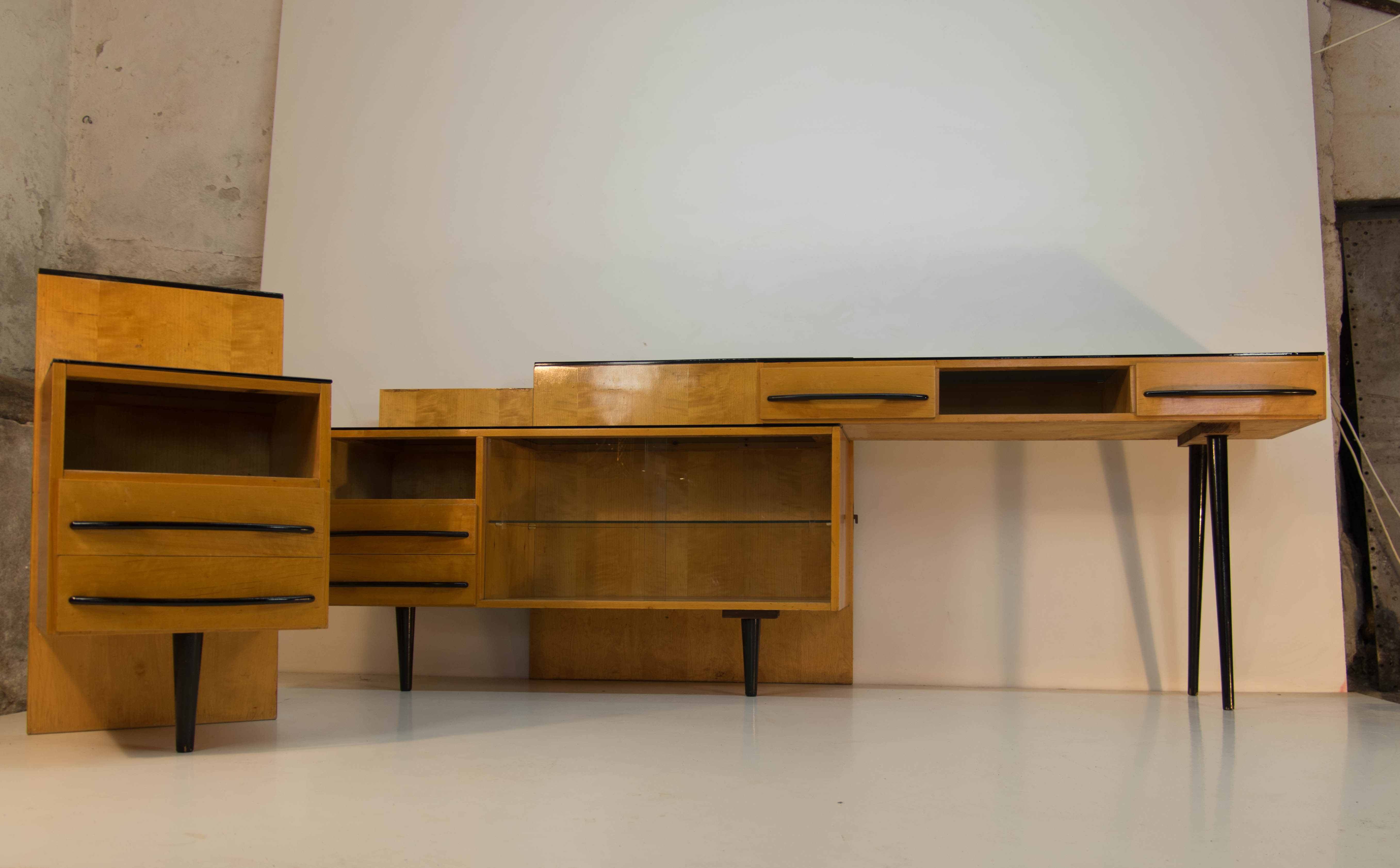 Modular set of table, night stand and chest of drawers by M. Pozar, 1960s