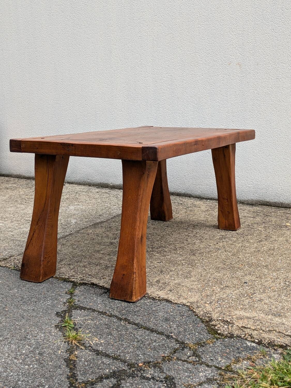 Brutalist solid wood coffee table, vintage