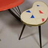 Side table, kidney-shaped, geometric pattern, three elegant legs, 50s style