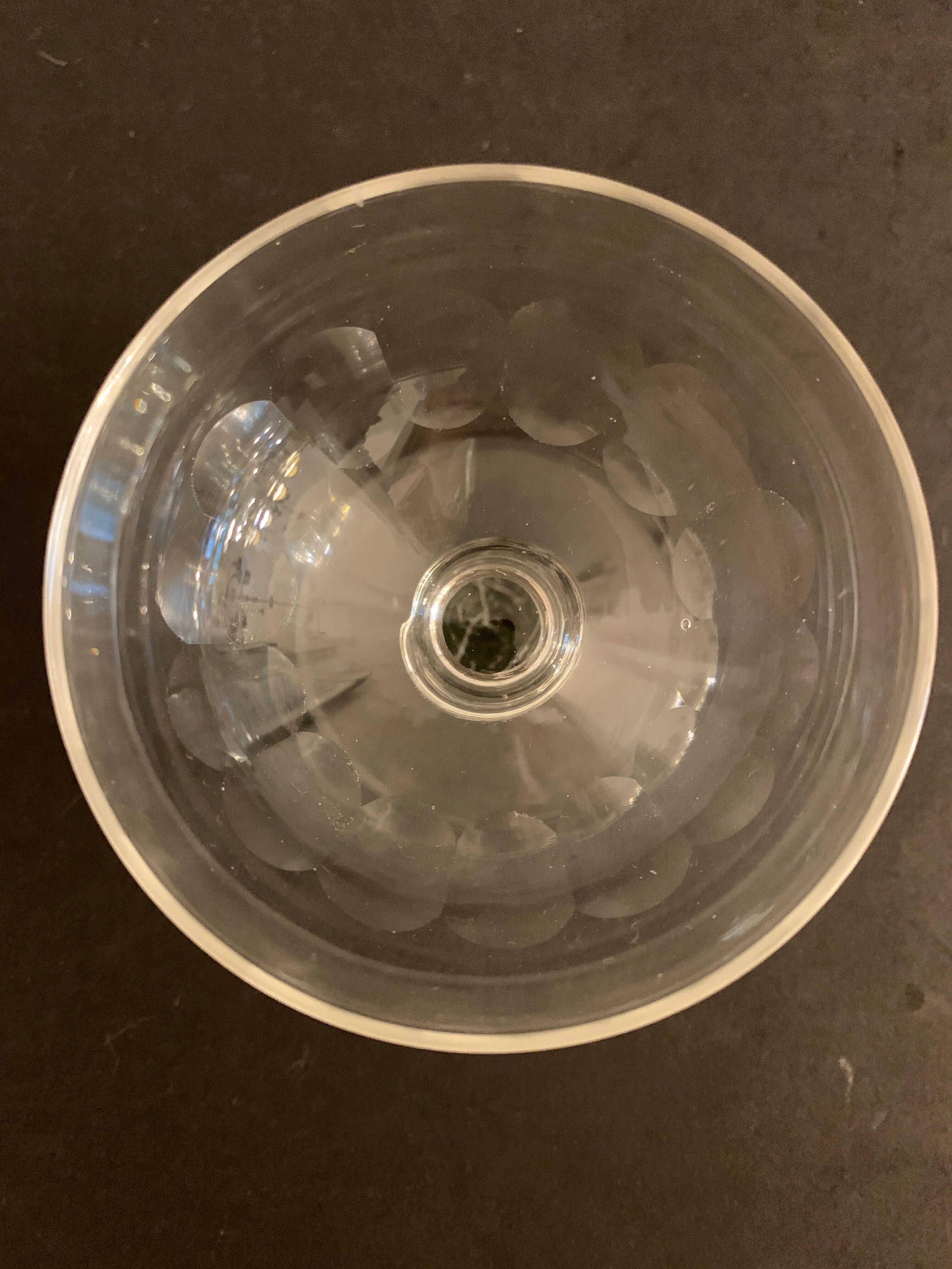 6 old champagne cups in faceted glass