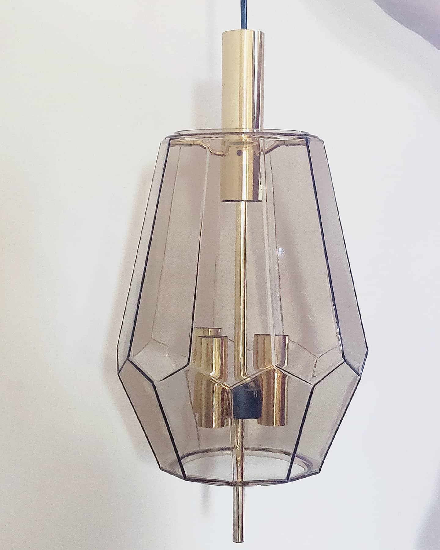 Limburg Glashutte smoked glass and brass hanging