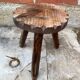 Tabouret de Traite Ancien Tripode Bois Brut Art Populaire Vintage #C60