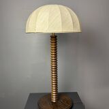 Large 95 cm midcentury brutalist wood turned mushroom table lamp, 1950s