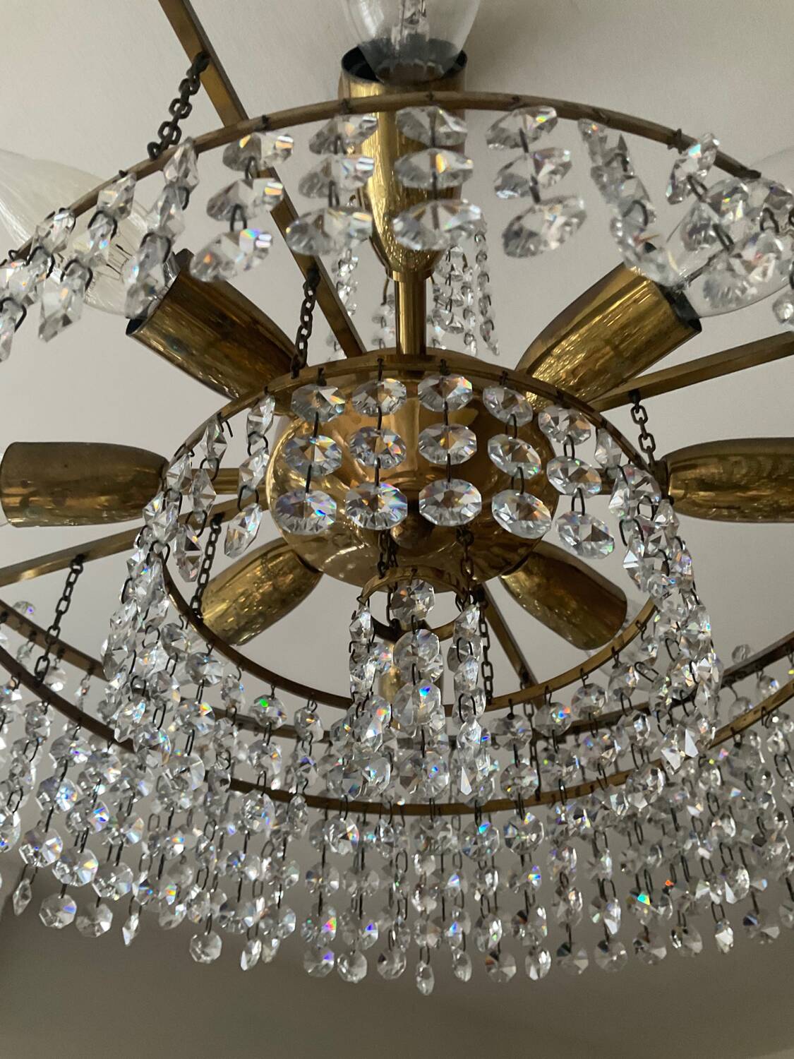 Vintage brass and crystal tassel chandelier