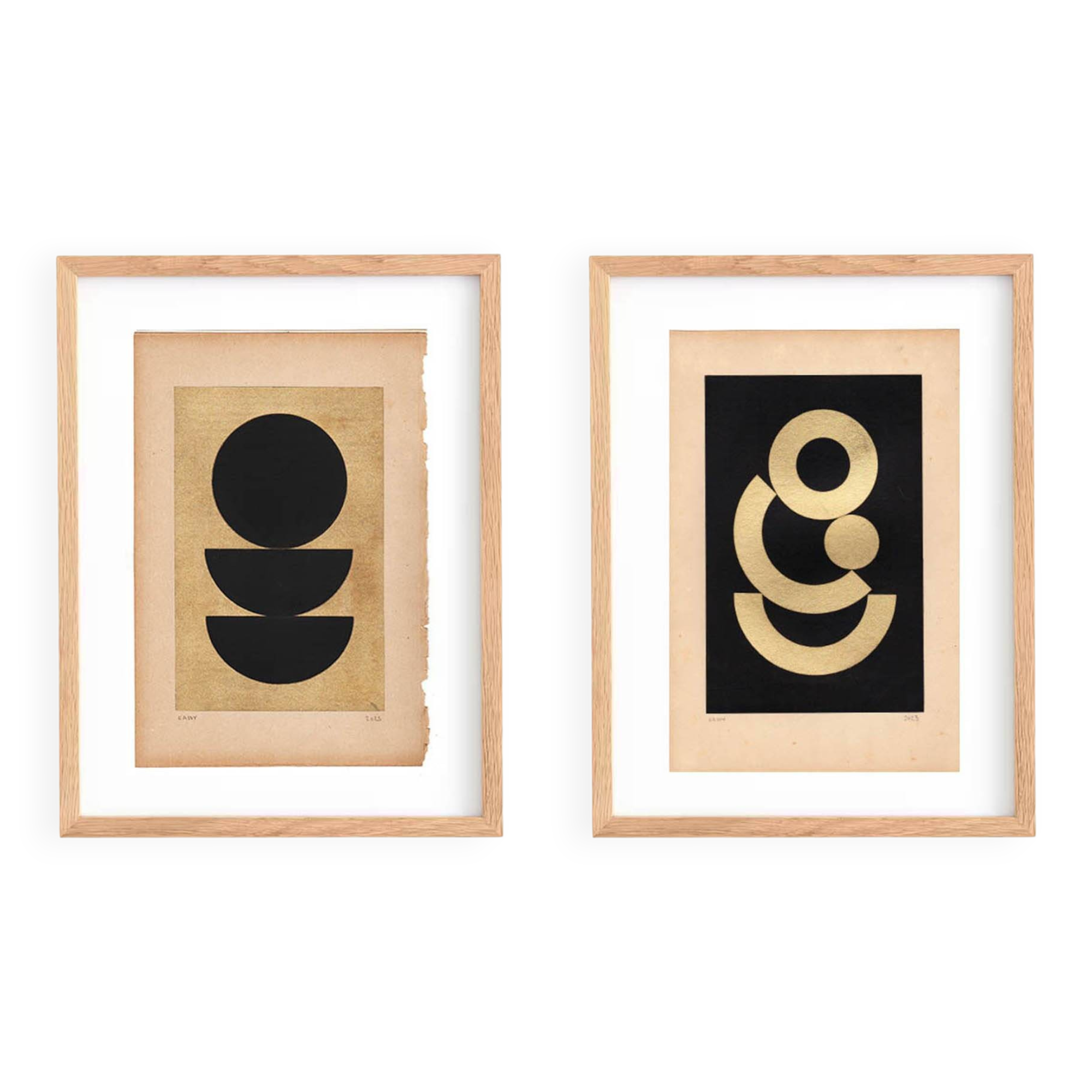 Duo de Collages sur papier noir et doré signée Eawy