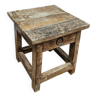 Small teak stool with 1 drawer