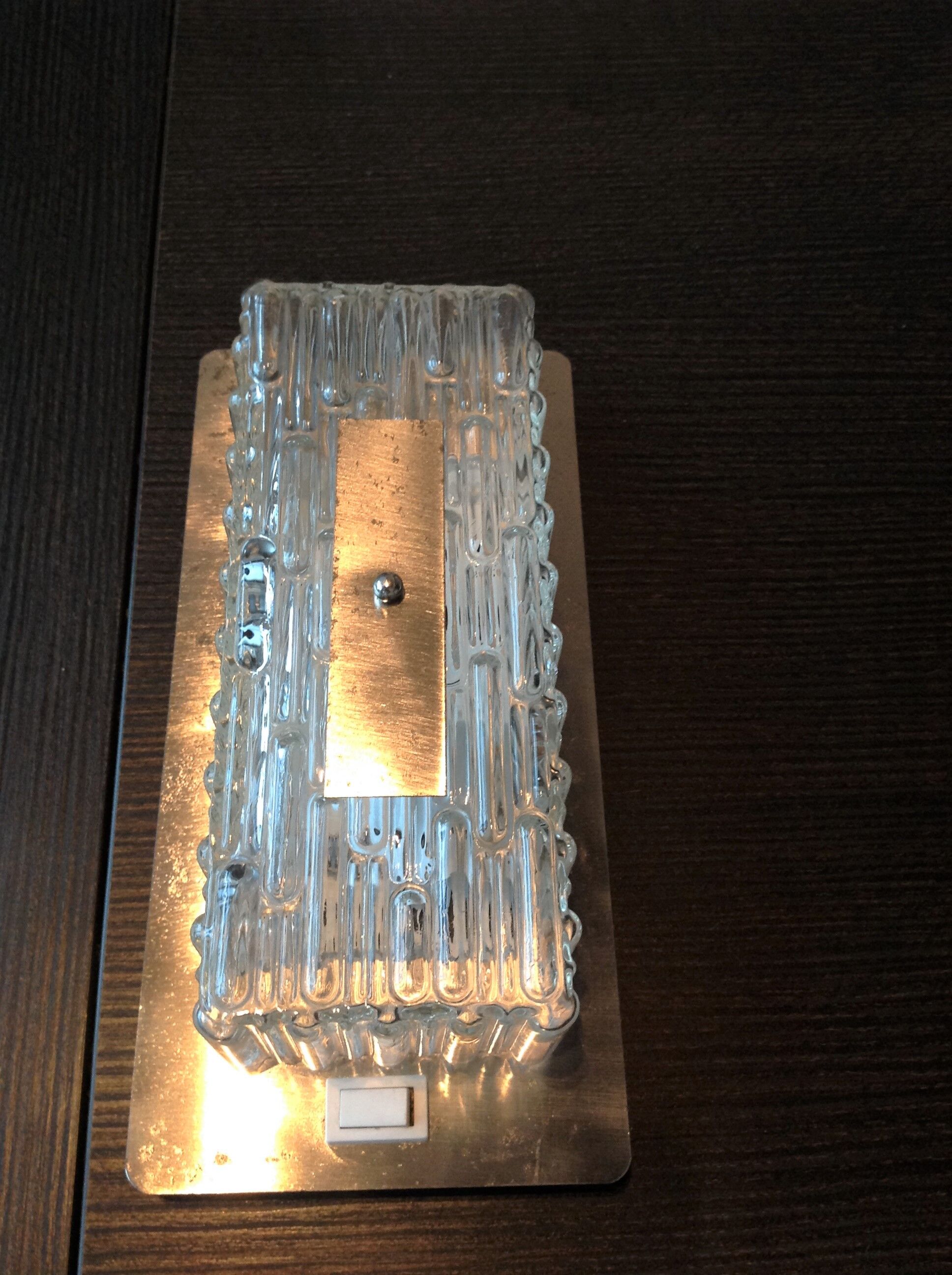 Rectangular wall lamp in brushed glass and metal / vintage 60s-70s