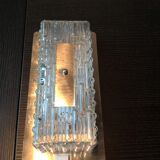 Rectangular wall lamp in brushed glass and metal / vintage 60s-70s