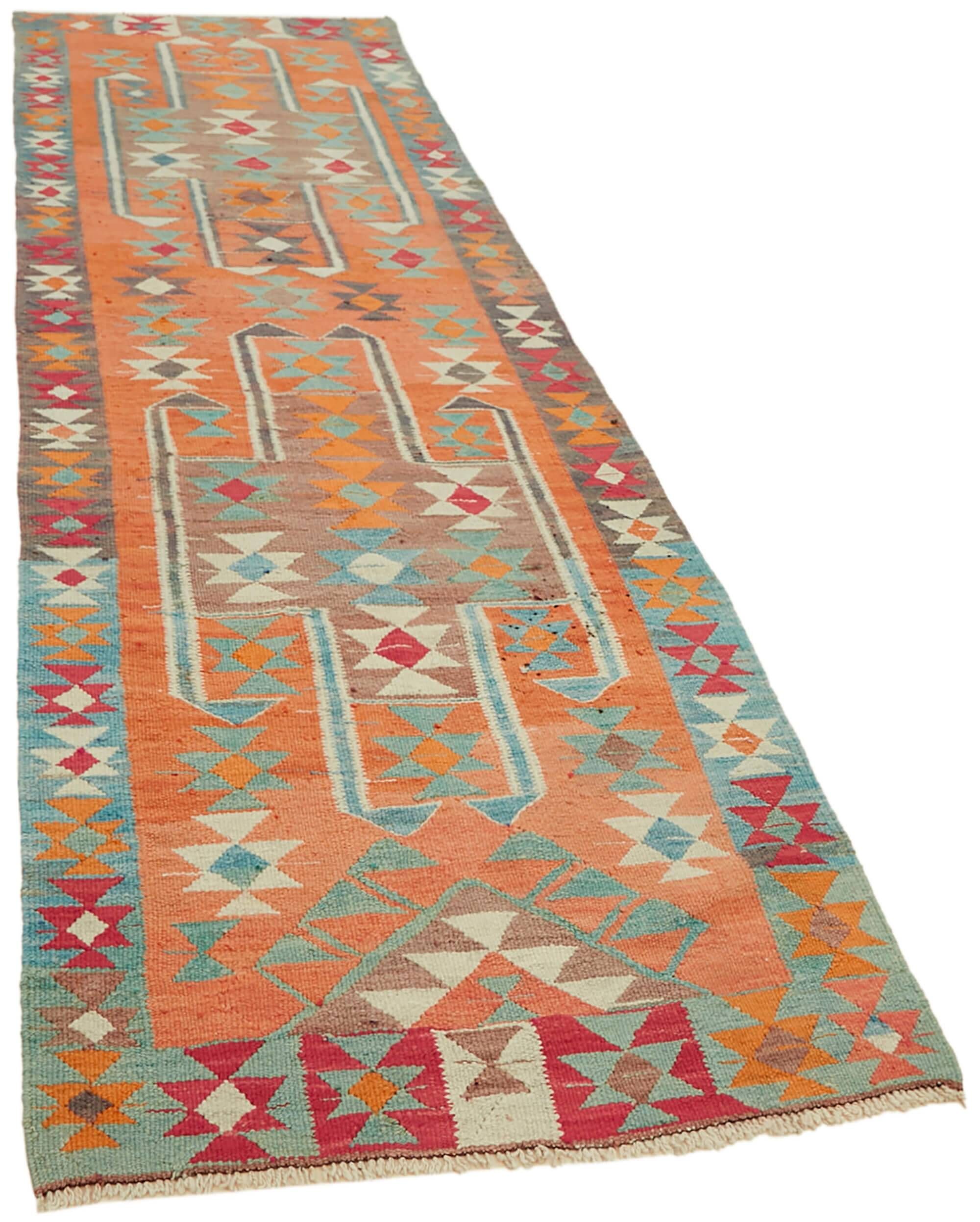 Turkish Handwoven Vintage Herki Kilim 103 cm x 338 cm