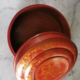 Old Asian wooden round box in lasca