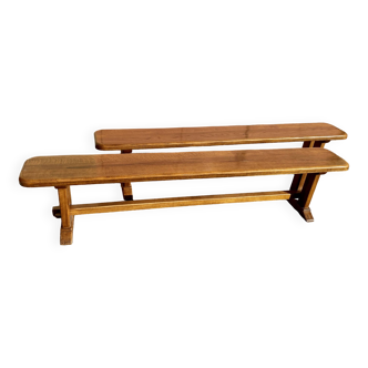 Pair of solid oak benches