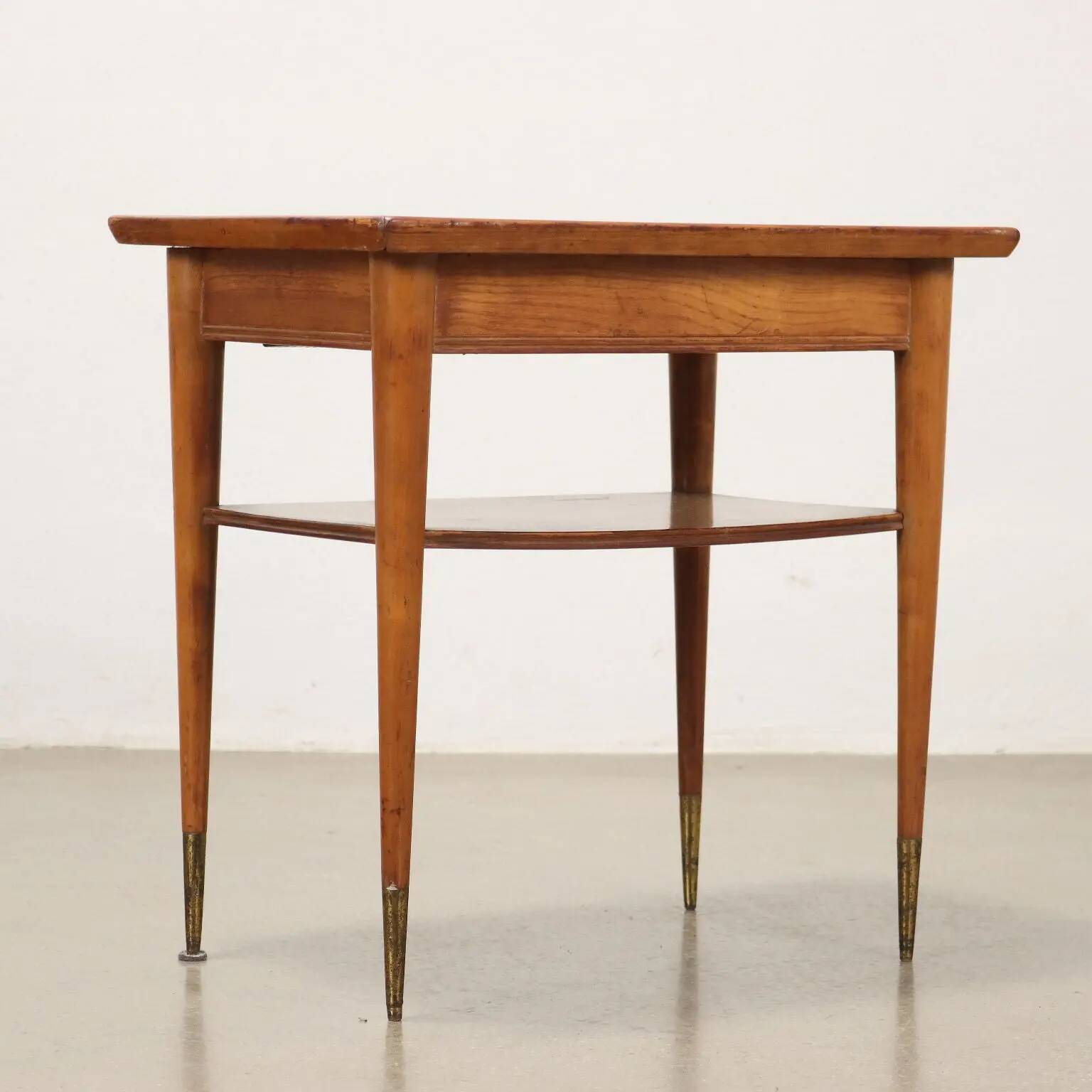 Vintage coffee table from the 1950s in brass, plexiglass, and ash wood, Italy.