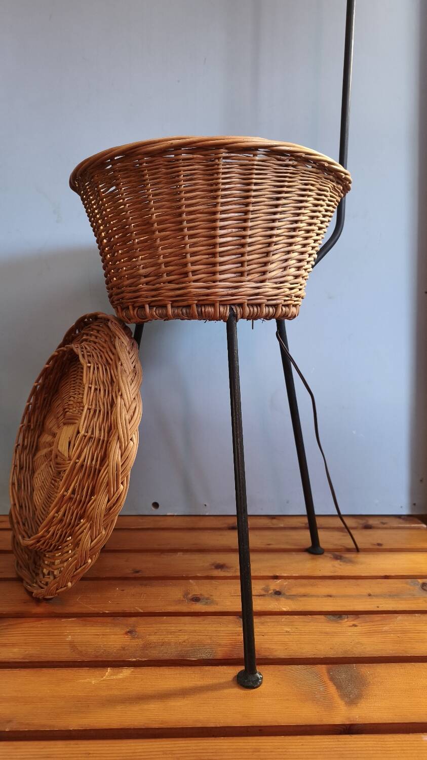 Lampadaire vintage - rotin et bambou - années 1950