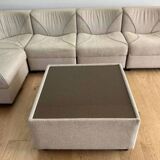 Vintage modular sofa, five armchairs and coffee table, beige wool
