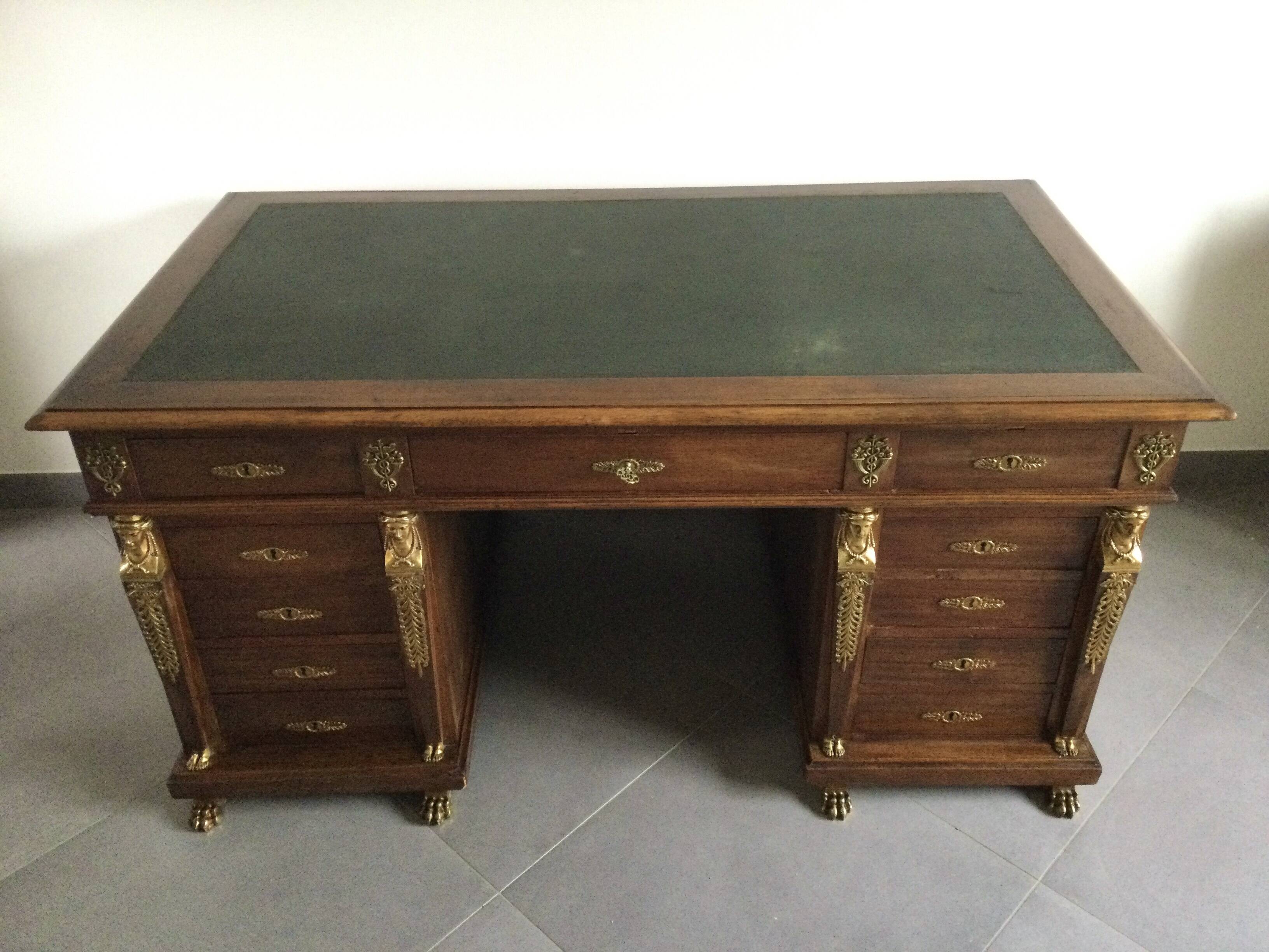 Empire desk with mahogany and oak pedestals