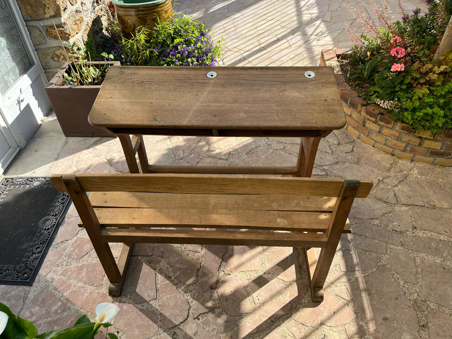 Old wooden schoolboy desk