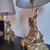 Paire de lampes anciennes en bronze style Louis XV Chenets d'époque XIX ème