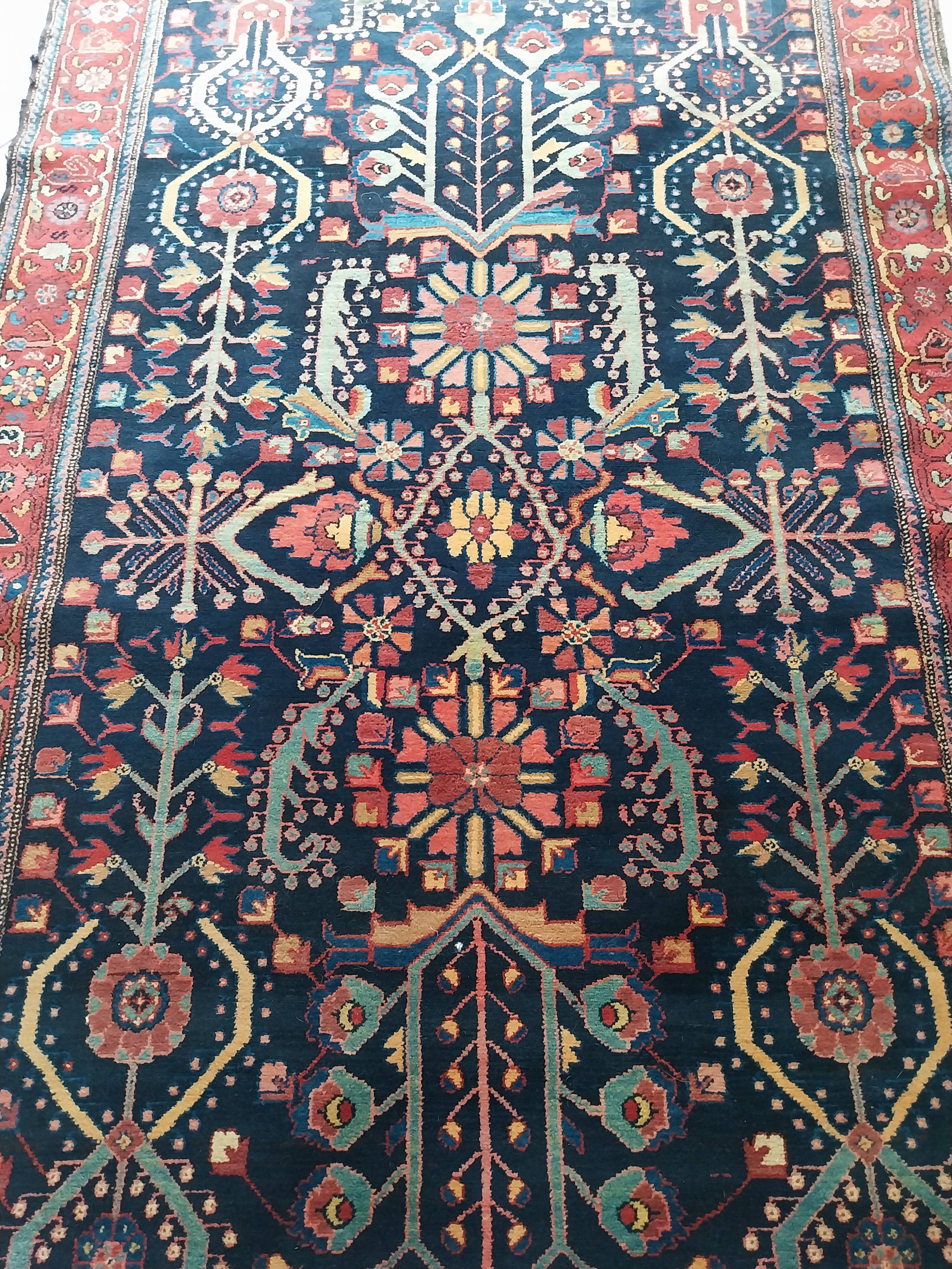 Ancien tapis persan noué main décor arbre de vie 230x140cm