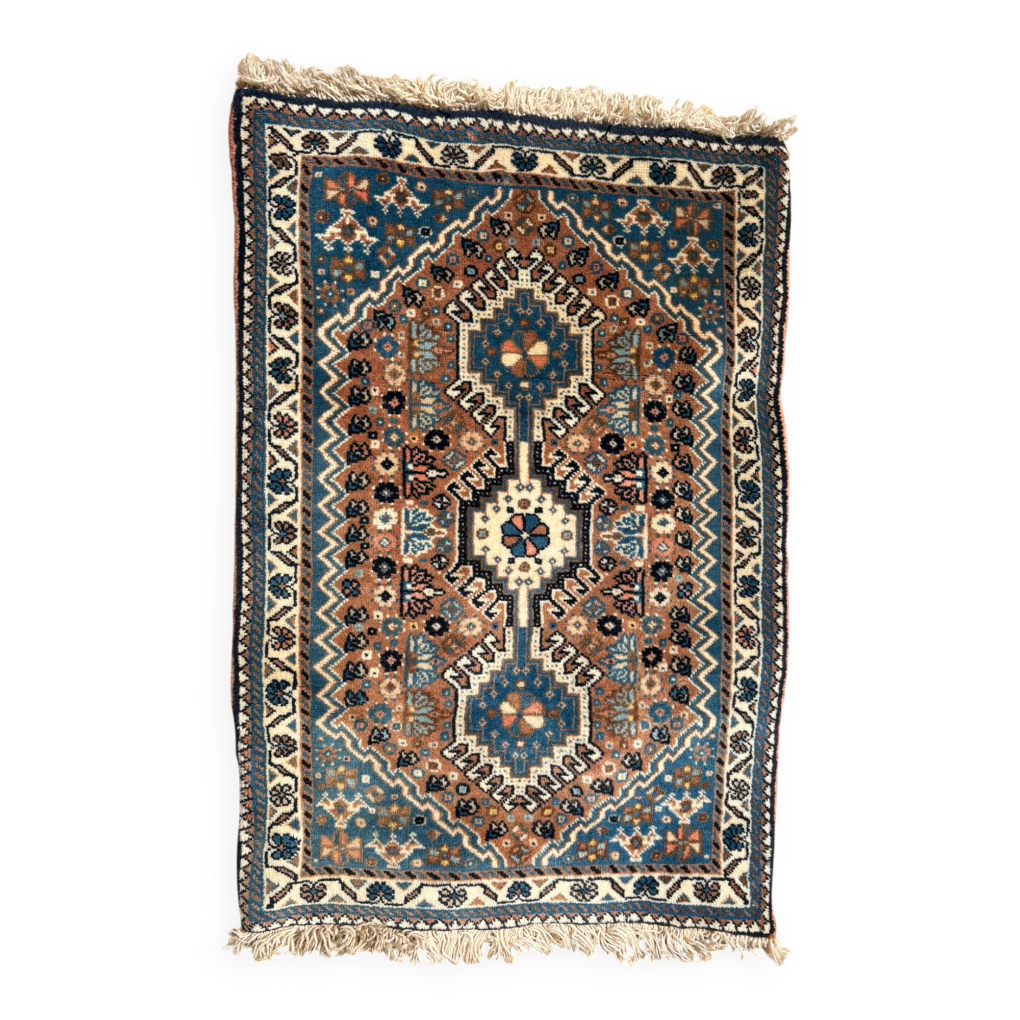 Antique Persian Carpet Chiraz Abadeh Qashqai Ghashga'i Ethnicity 83x53