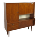 Teak veneer wall cabinet with flap, bar cabinet vintage