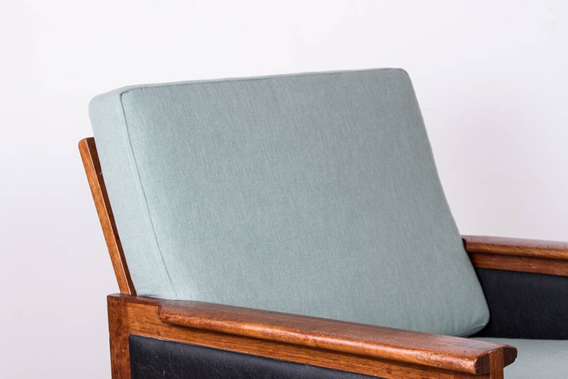 Pair of Danish Armchairs in Teak, fabric and leather, model N°4 Capella Illum Wikkelsø/Niels Eilersen.