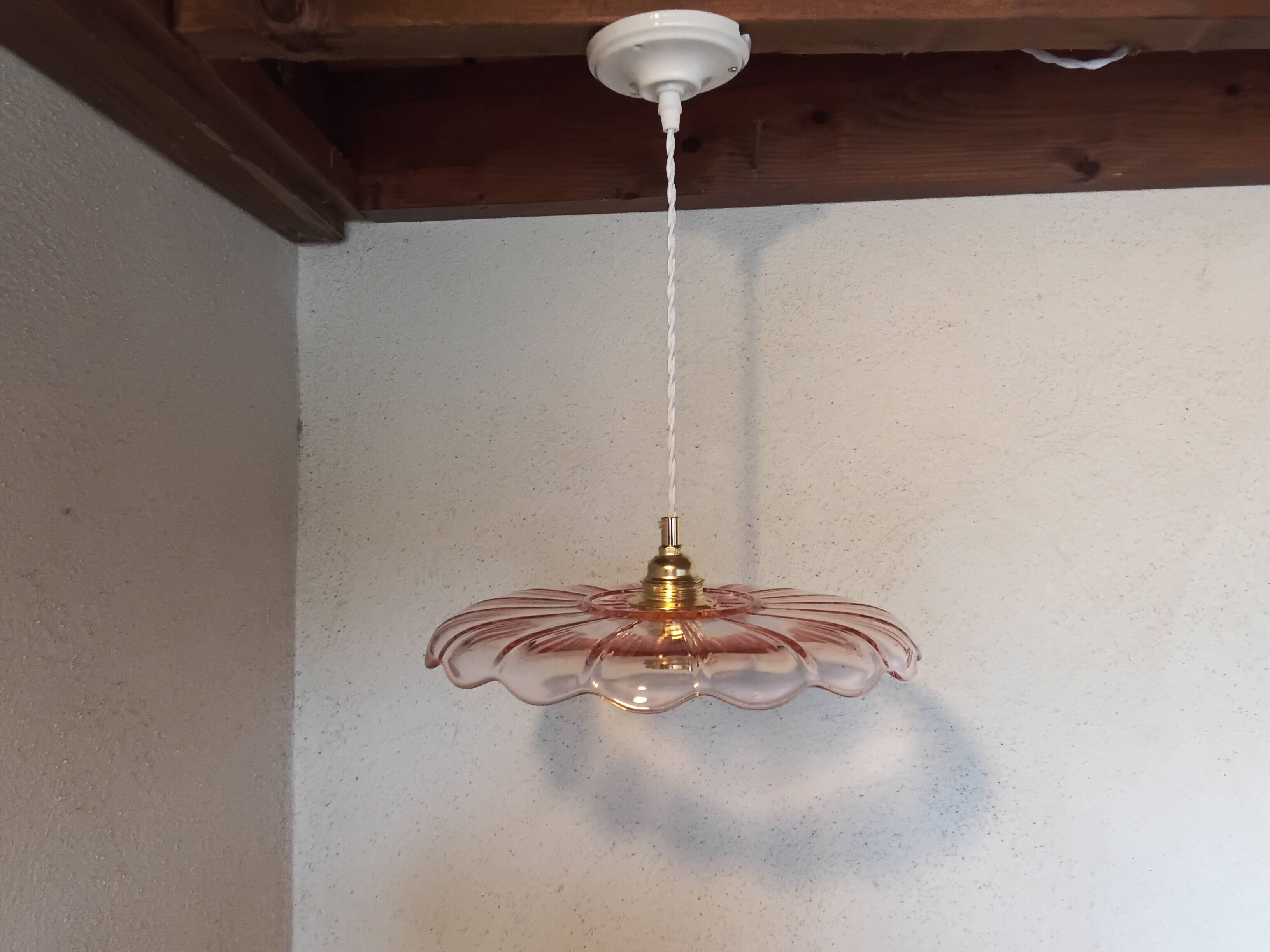 Vintage pink glass pendant light