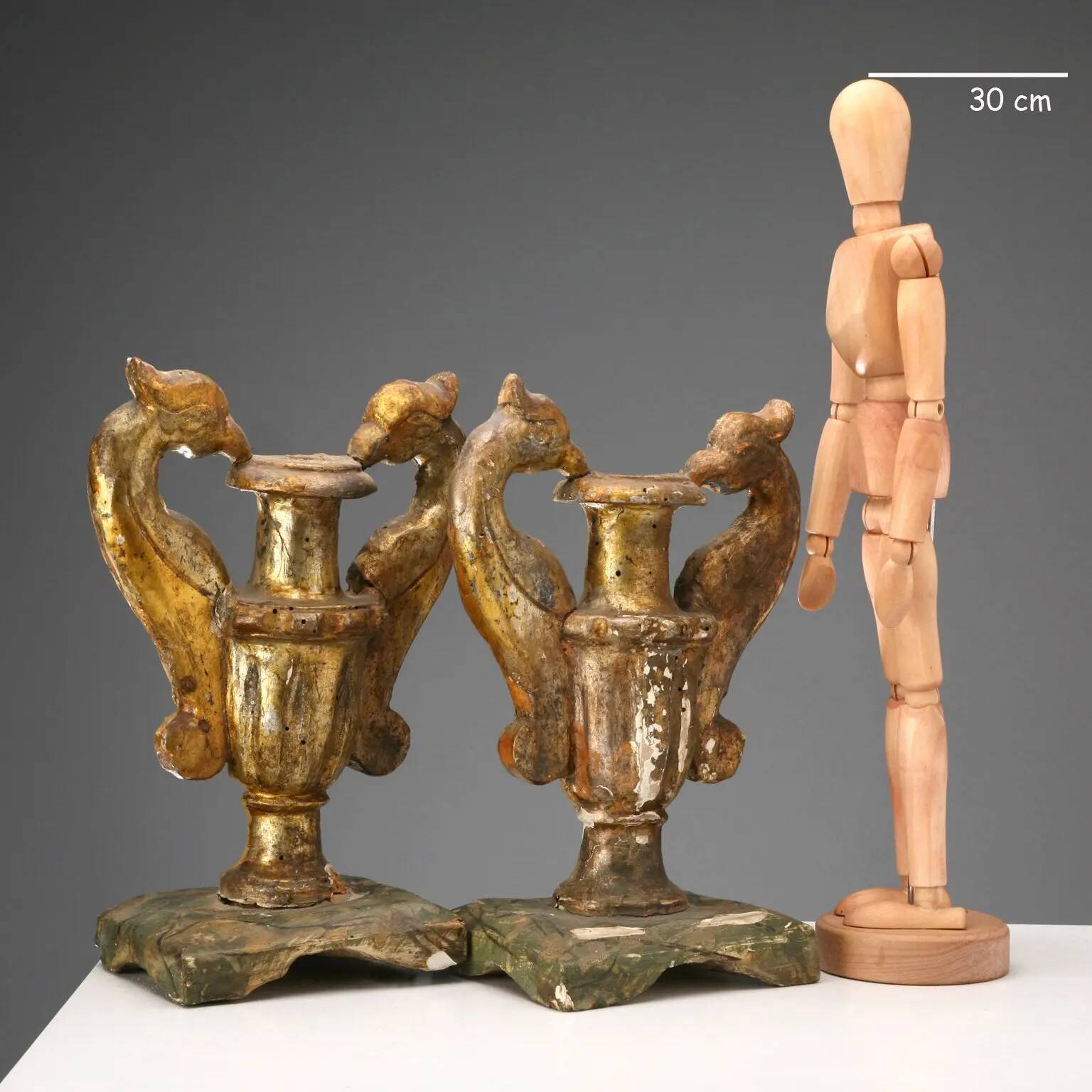 Antique vases in gilded and lacquered wood, Italy, 19th century