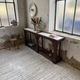 Oak console with white marble top 1970
