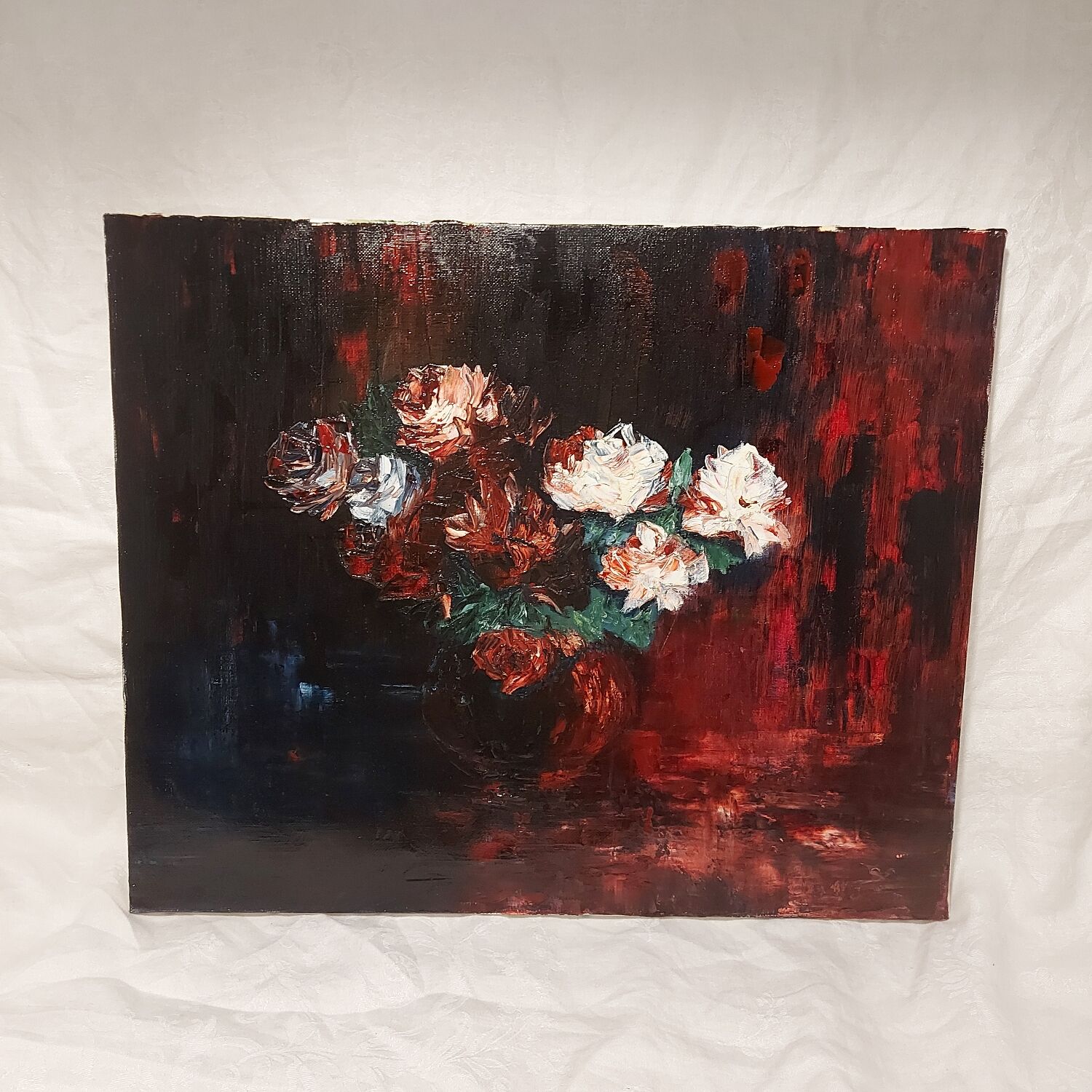 HST oil on canvas signed "Variations" red bouquet