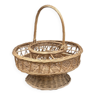 Large basket for bottles and glasses/Bar/Serving in wicker/rattan worked sderviteur