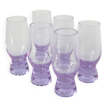 Set of 6 lilac cocktail glasses, Italian design, 1980.