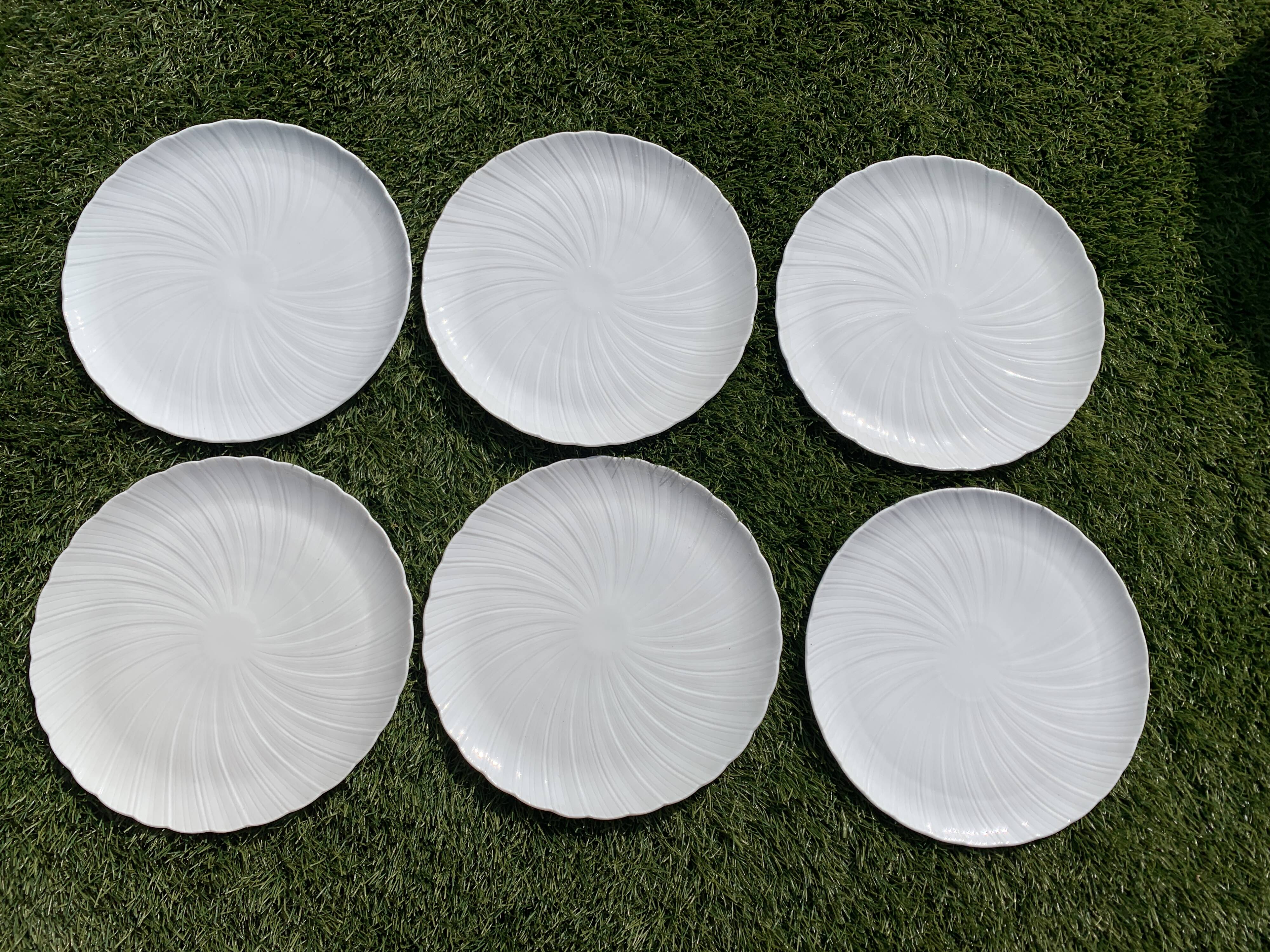 6 dessert plates in Godronnée porcelain from Limoges Bernardaud