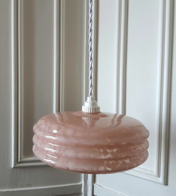 Pair of pink Clichy glass pendant lamps