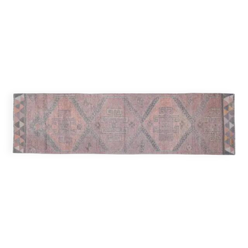 1970s Turkish Oushak Handmade Wool Cotton Pink Area Rug 90x377