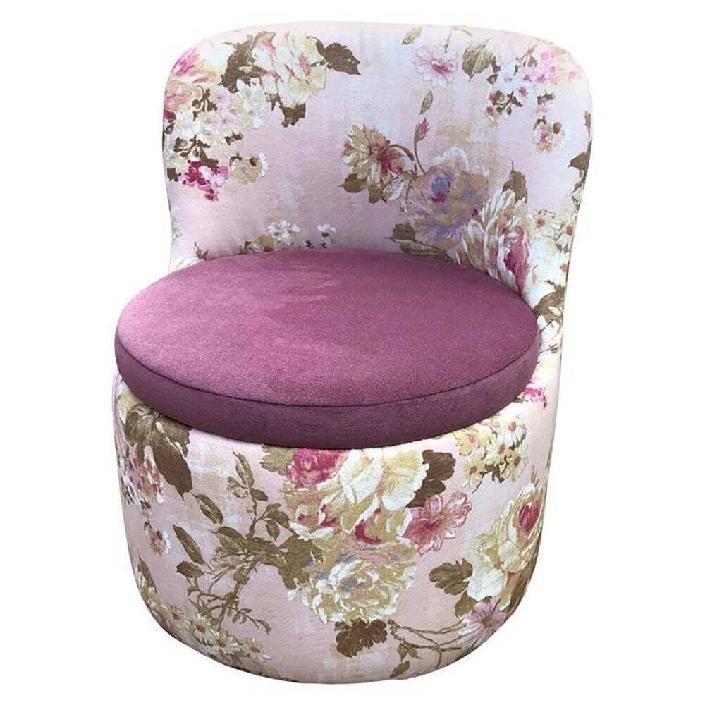 Mid-century 1970s frog chair in multicoloured floral fabric - plum seat.