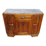 Narrow Art Deco sideboard in light walnut with gray marble top