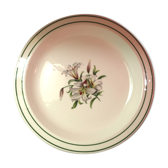 Hand-decorated dish, green line and white fleur-de-lis