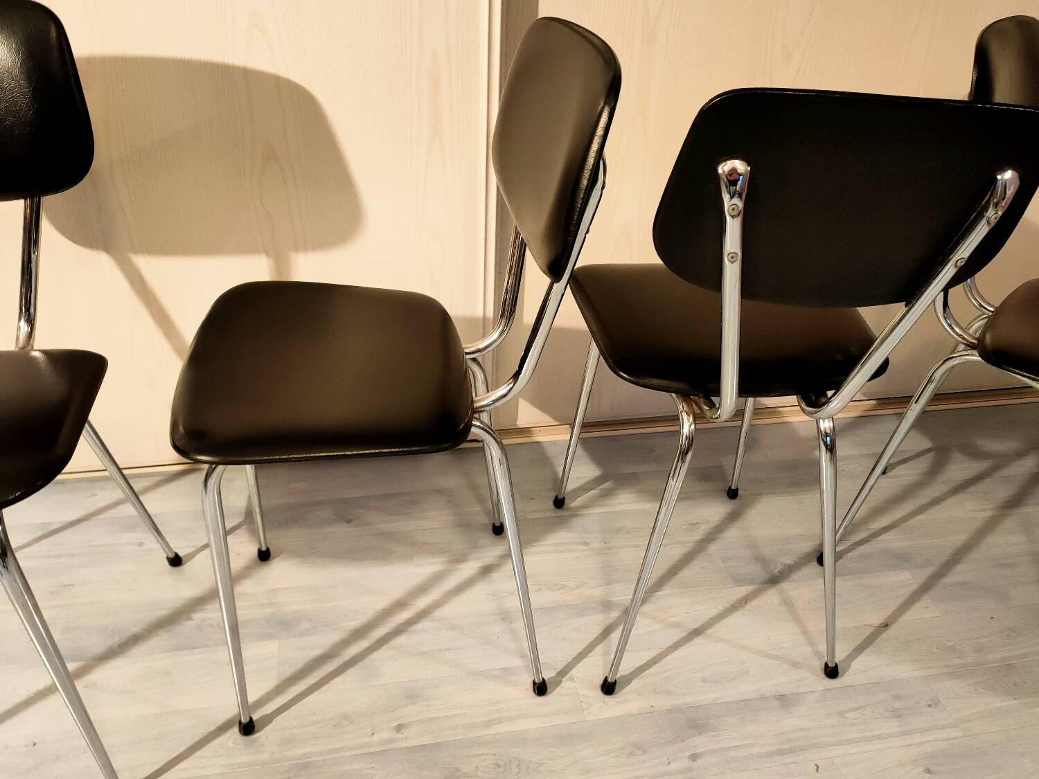 4 vintage chairs in black skai