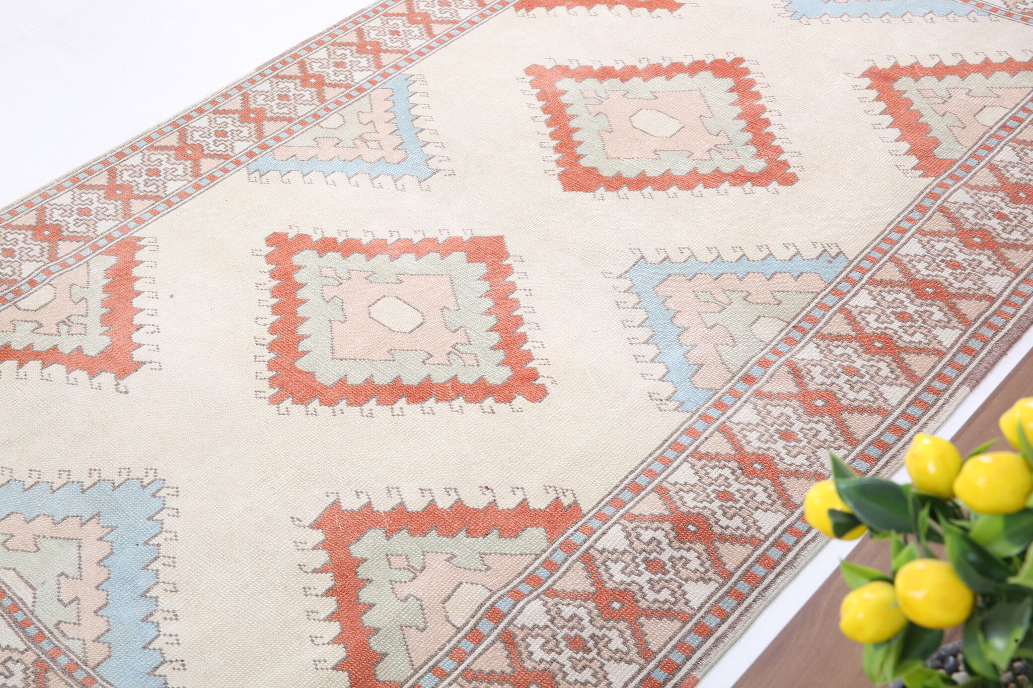 4x6 blue and beige handmade oushak rug