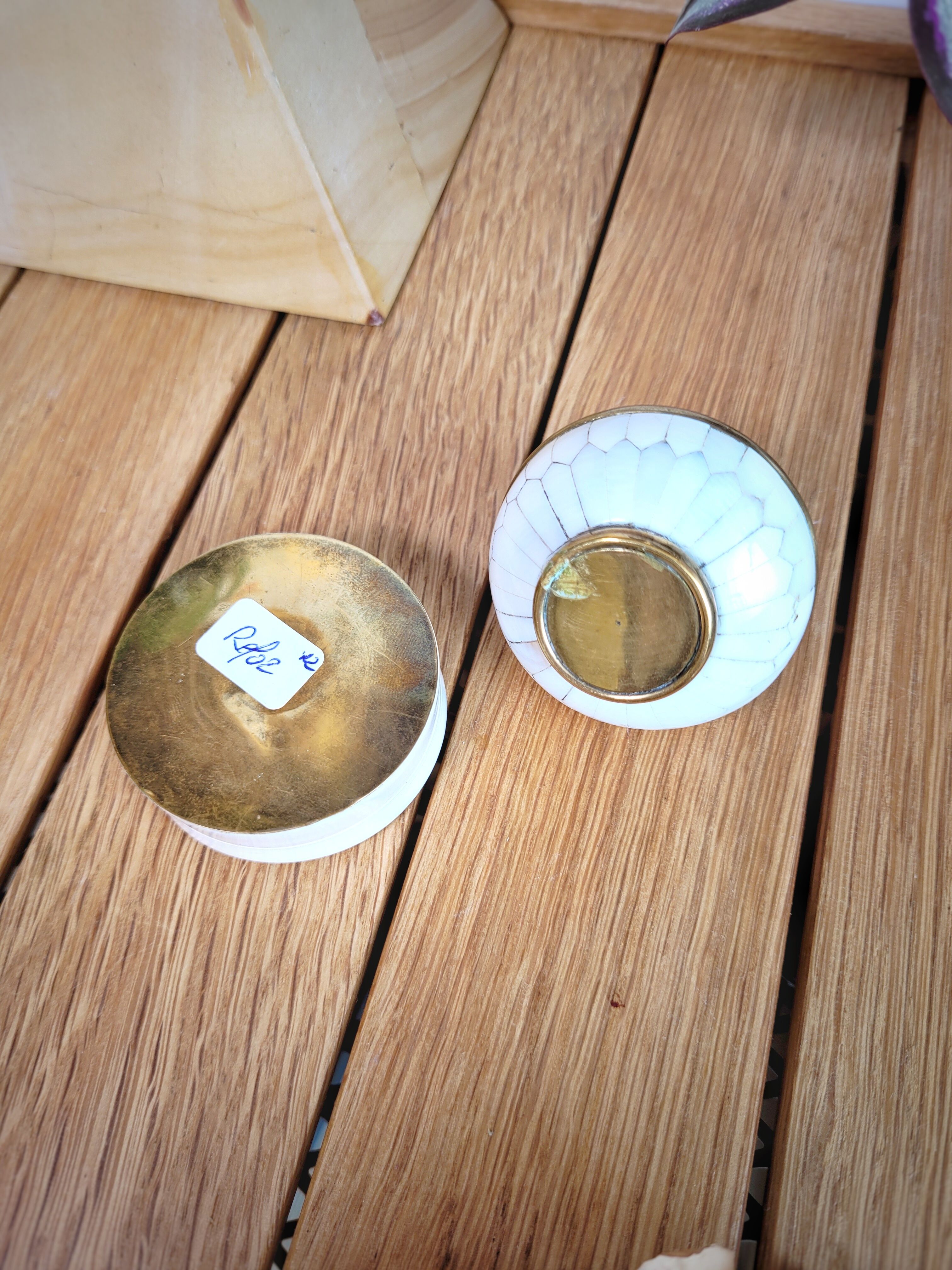 Pair ivory & brass boxes