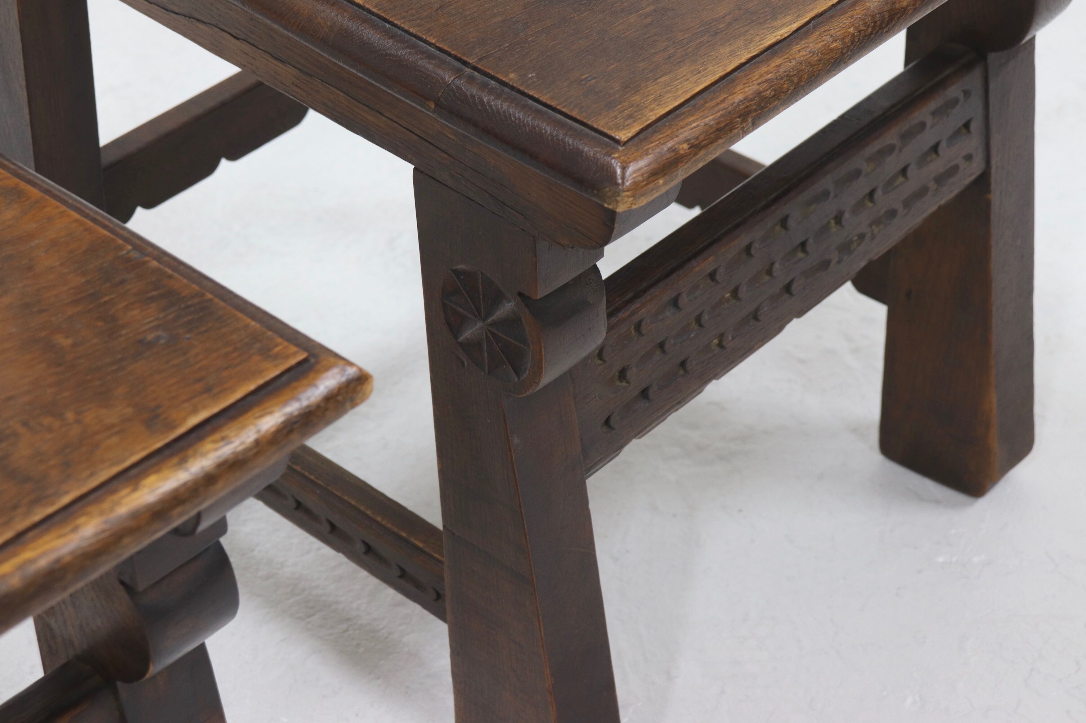 Set of 2 19th Century Spanish Hand Carved Oak Chairs