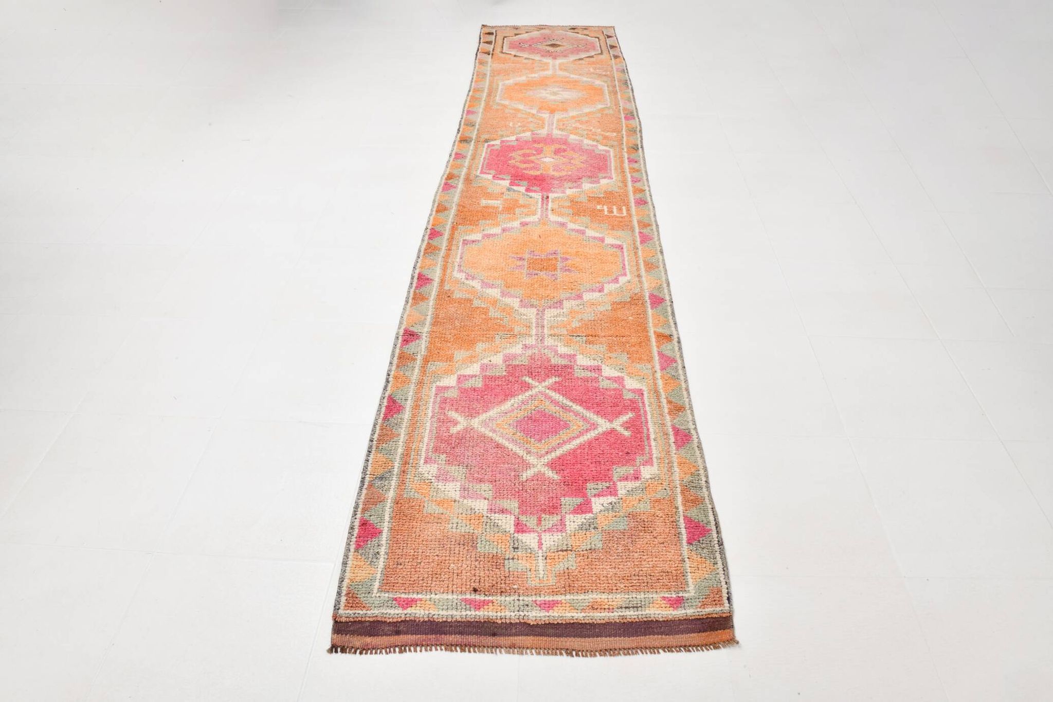 3x12 Pumpkin Orange & Pink Turkish Runner Rug, 83x392Cm