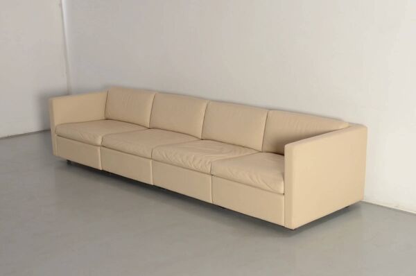 Canapé en cuir blanc du milieu du siècle et 4 fauteuils club cubiques Charles Pfister pour Knoll