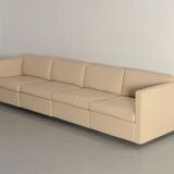Charles Pfister for Knoll mid-century white leather sofa and 4 x cube club chairs